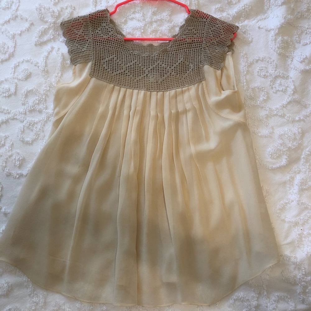 Silk blouse with crochet detail